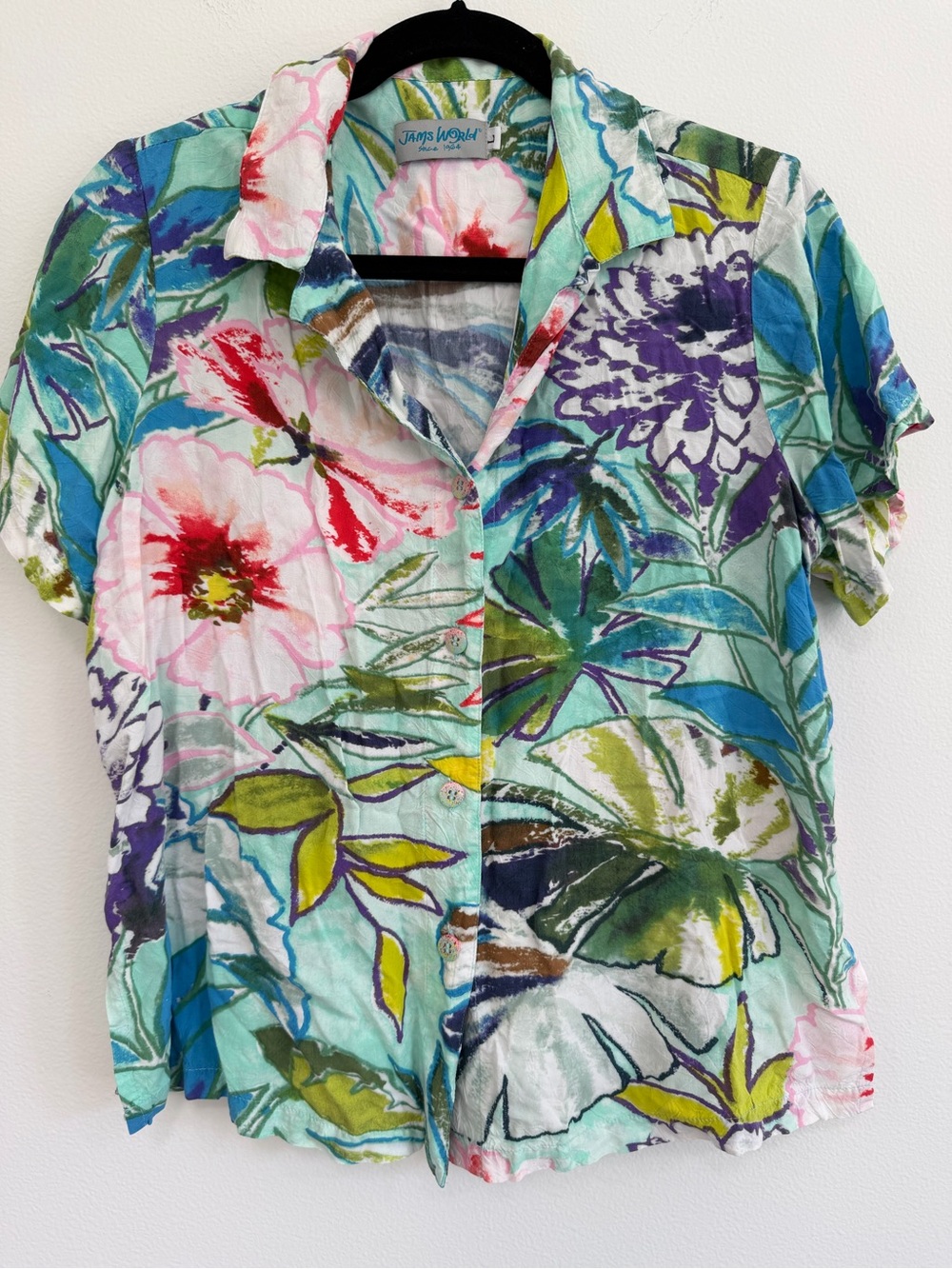 Jam’s World Vintage Hawaiian Floral Button Front Shirt Tropical Size Large